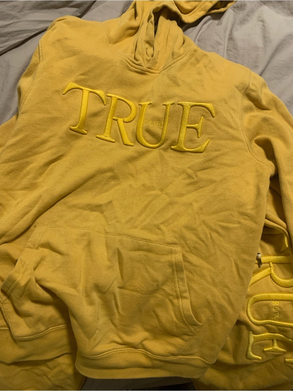 True Religion Men's Yellow Embroidered Crewneck Sweatshirt